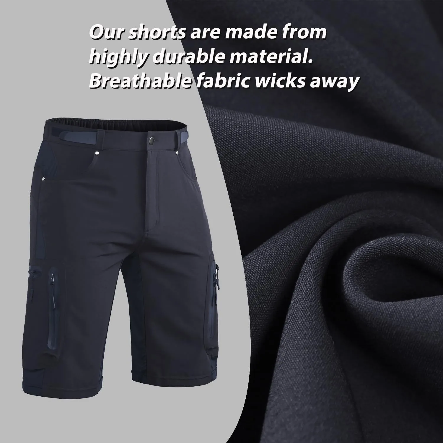 Ally Mens Mountain Bike Shorts 4D Padded Baggy Bicycle Cycling Biking Bike Shorts Lightweight Loose-fit