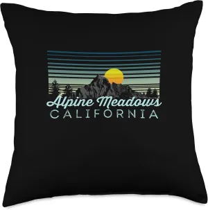 Alpine Meadows California Clothing & Souvenirs Retro Clothes & Gear Alpine Meadows Souvenir Throw Pillow, 18x18, Multicolor