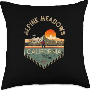 Alpine Meadows Retro Vintage Hiking Apparel-Souvenir Throw Pillow, 18x18, Multicolor
