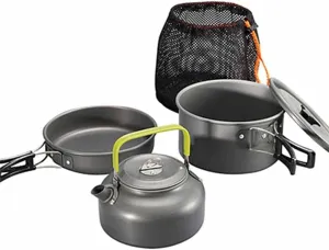 Aluminum Alloy Outdoor Camping Trip Cookware Camping Pot Hiking Picnic Tourist Tableware Set with Folding Spoon Mini Gas Stove
