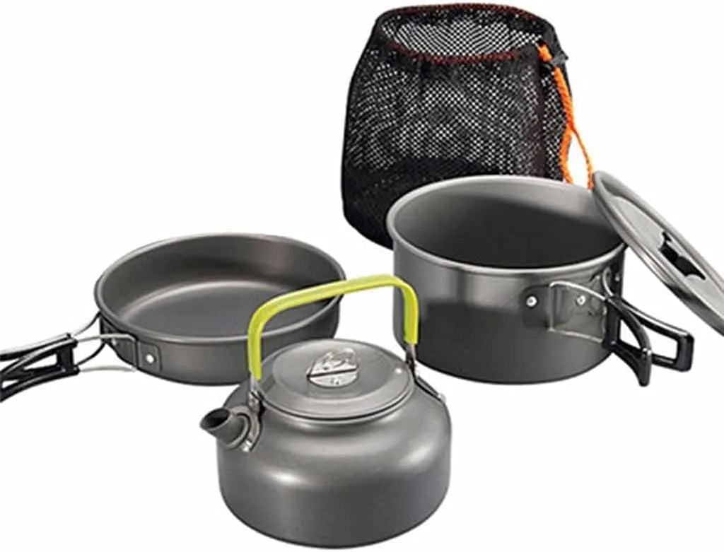 Aluminum Alloy Outdoor Camping Trip Cookware Camping Pot Hiking Picnic Tourist Tableware Set with Folding Spoon Mini Gas Stove