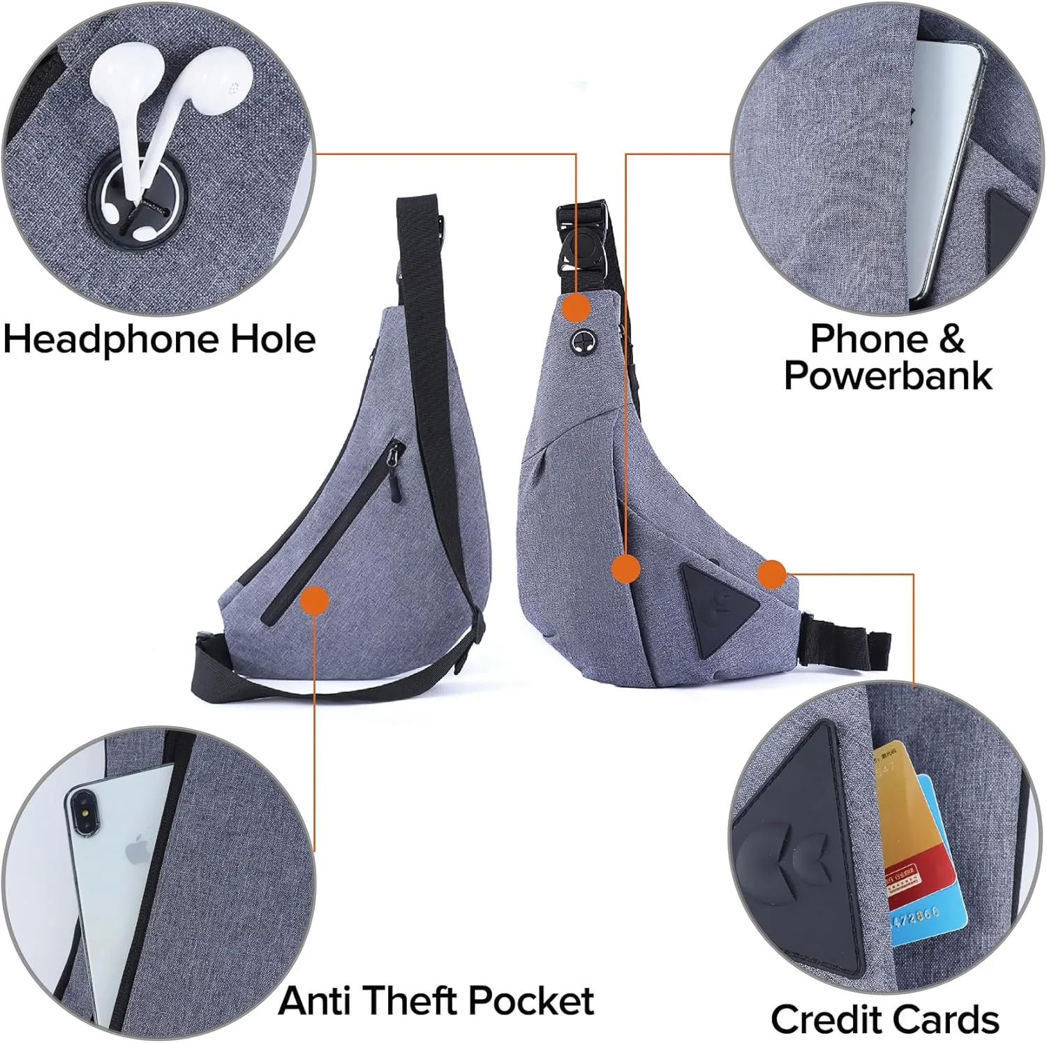 Anti Theft Travel Bag Travel Purses Anti Theft Safe Slim Sling CrossBody Bag Personal Flex Bag for Men Women Grey