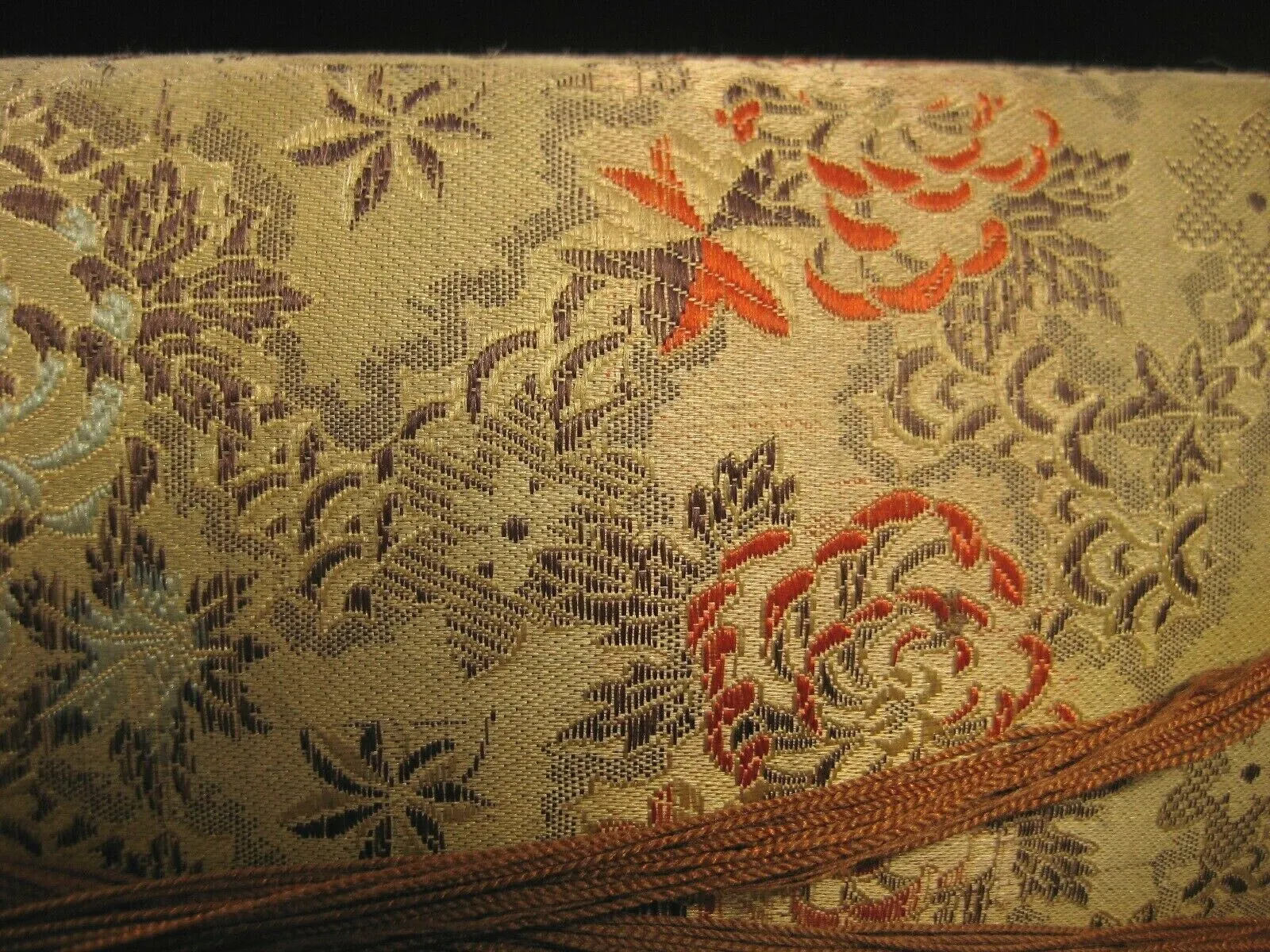 Antique Japanese Shamisen Doukake Side Cover For Dou (Body) Chrysanthemum