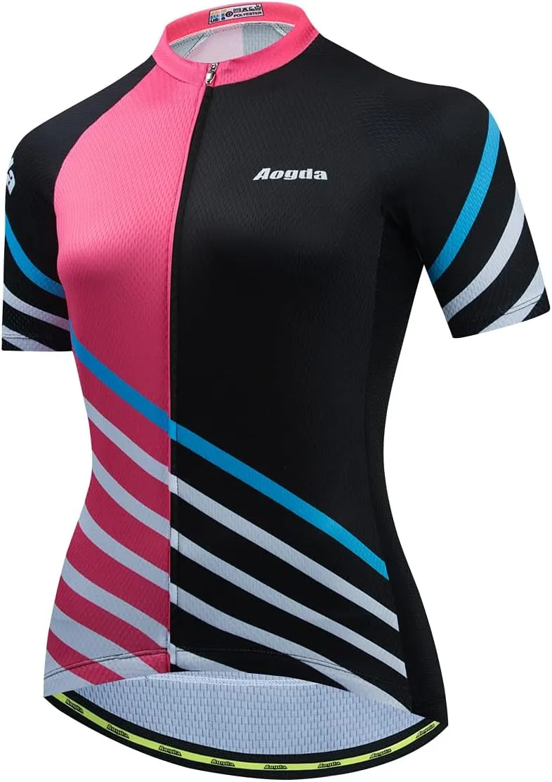 Aogda Cycling Jerseys Women Bike Shirts Bicycle Tops Ladies Biking Clothing Short Sleeve