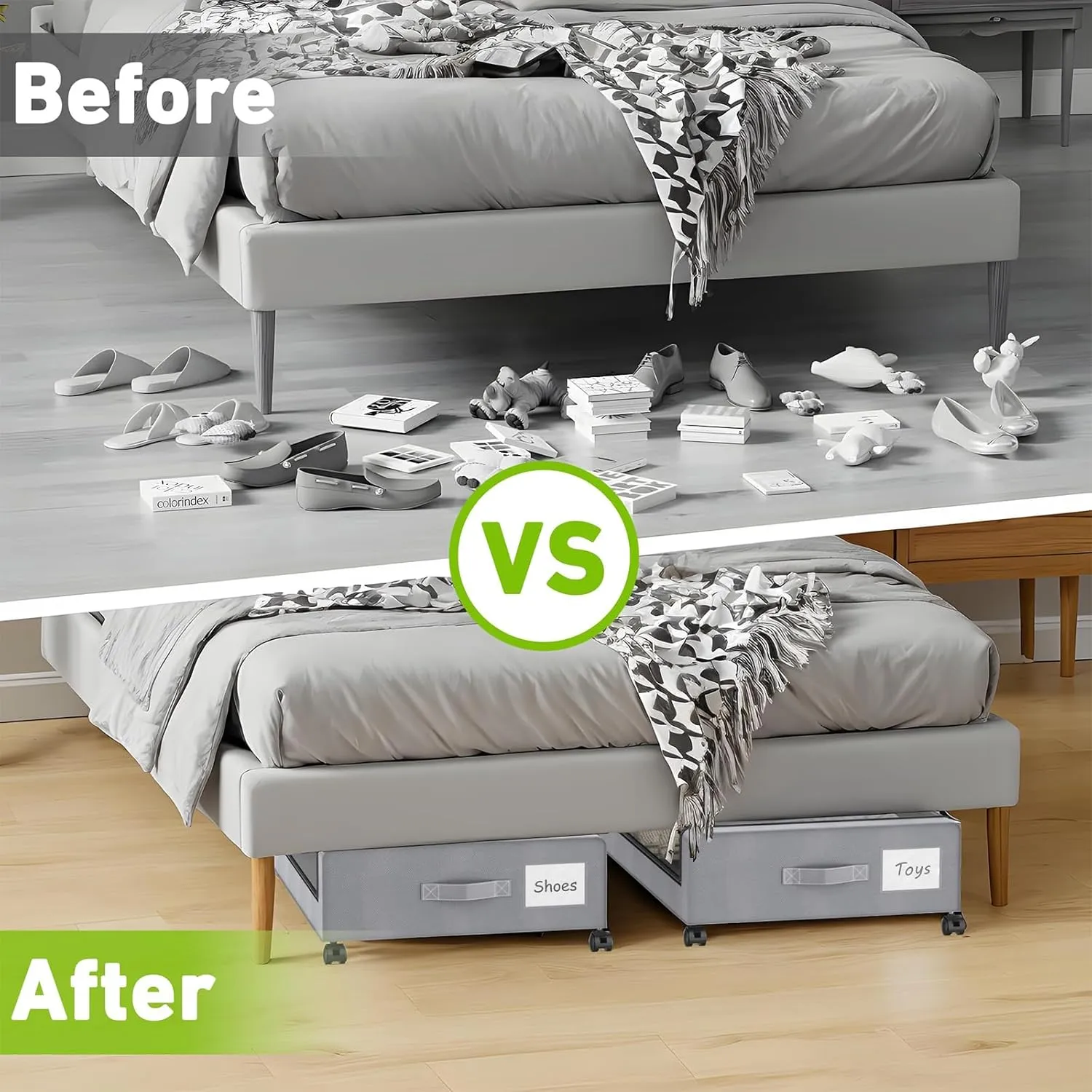 APSARAS Under Bed Storage with Wheels, Underbed Storage Containers with Clear Window, Rolling Drawers & Bins for Shoes Clothes in Dorm Bedroom, Easy Pull-out Black 2-Pack- Space-Saving