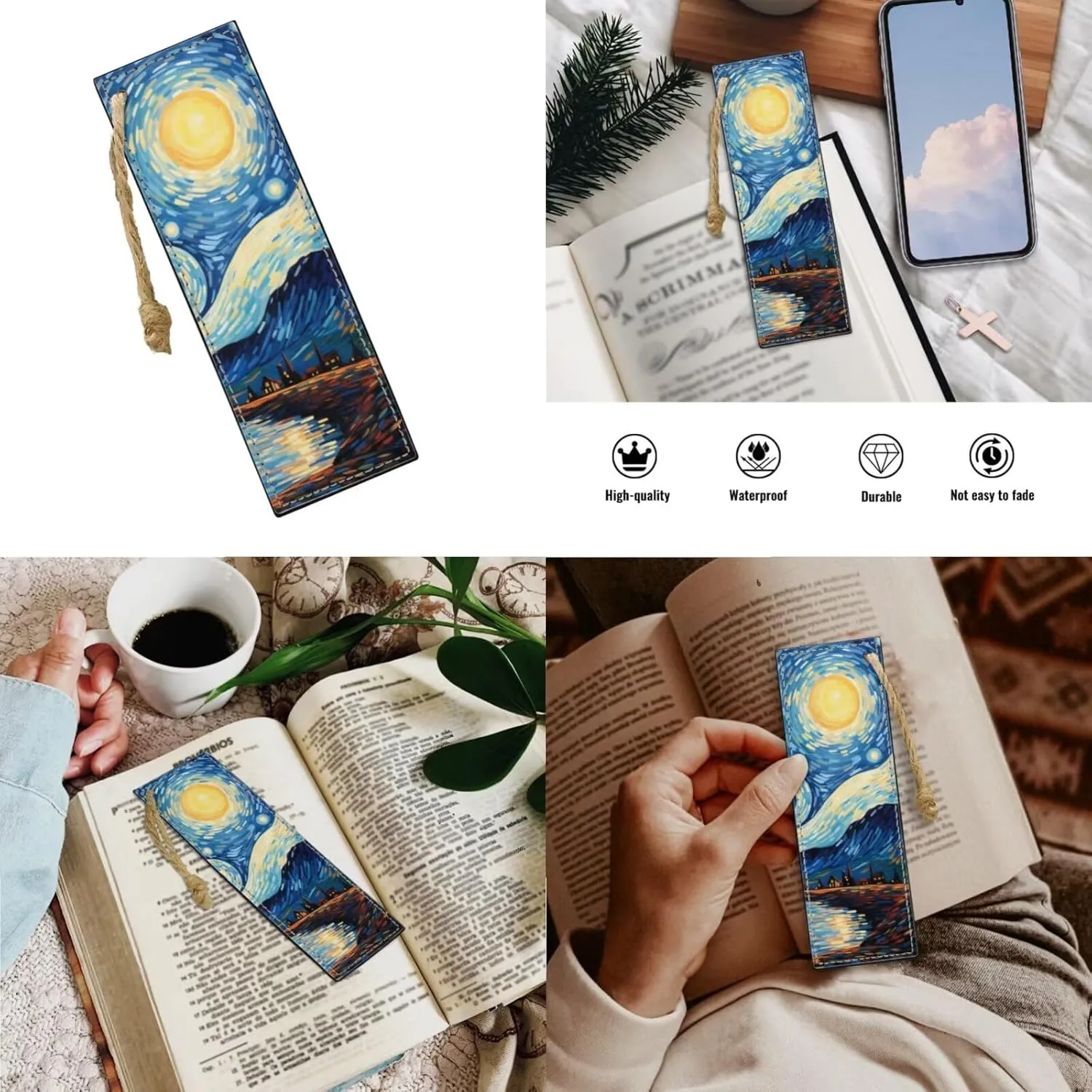 Art Starry Sky Backpacks for School Girls with Lunch Box Container for Kids 8th Grade Kawaii Pencil Box and Leather Bookmarks 4 Pcs Set Bookbag with Compartment for School