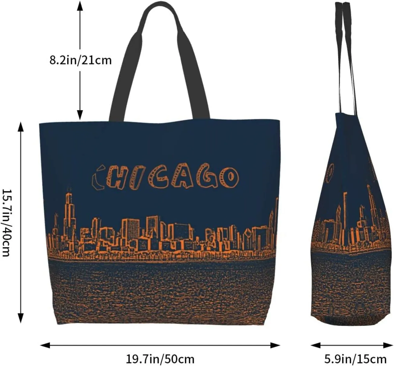 ASYG Chicago Shoulder Bag Chicago Flag Bags Storage Handle Shopping Bag Portable Chicago Bag