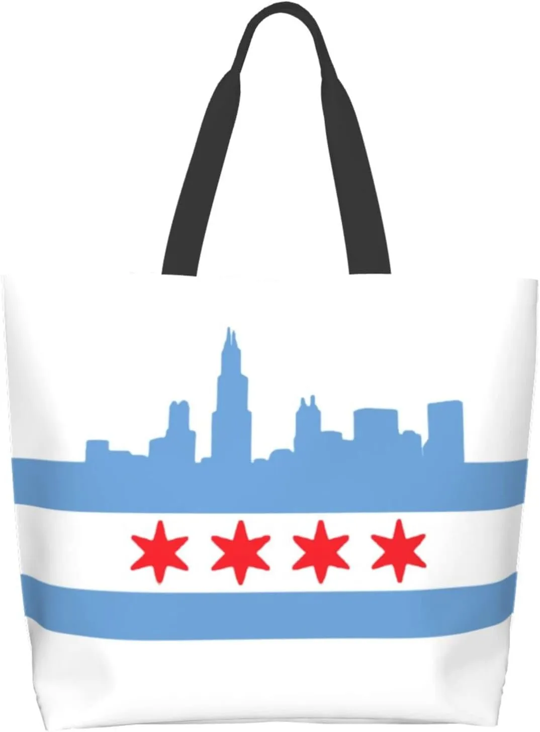 ASYG Chicago Shoulder Bag Chicago Flag Bags Storage Handle Shopping Bag Portable Chicago Bag