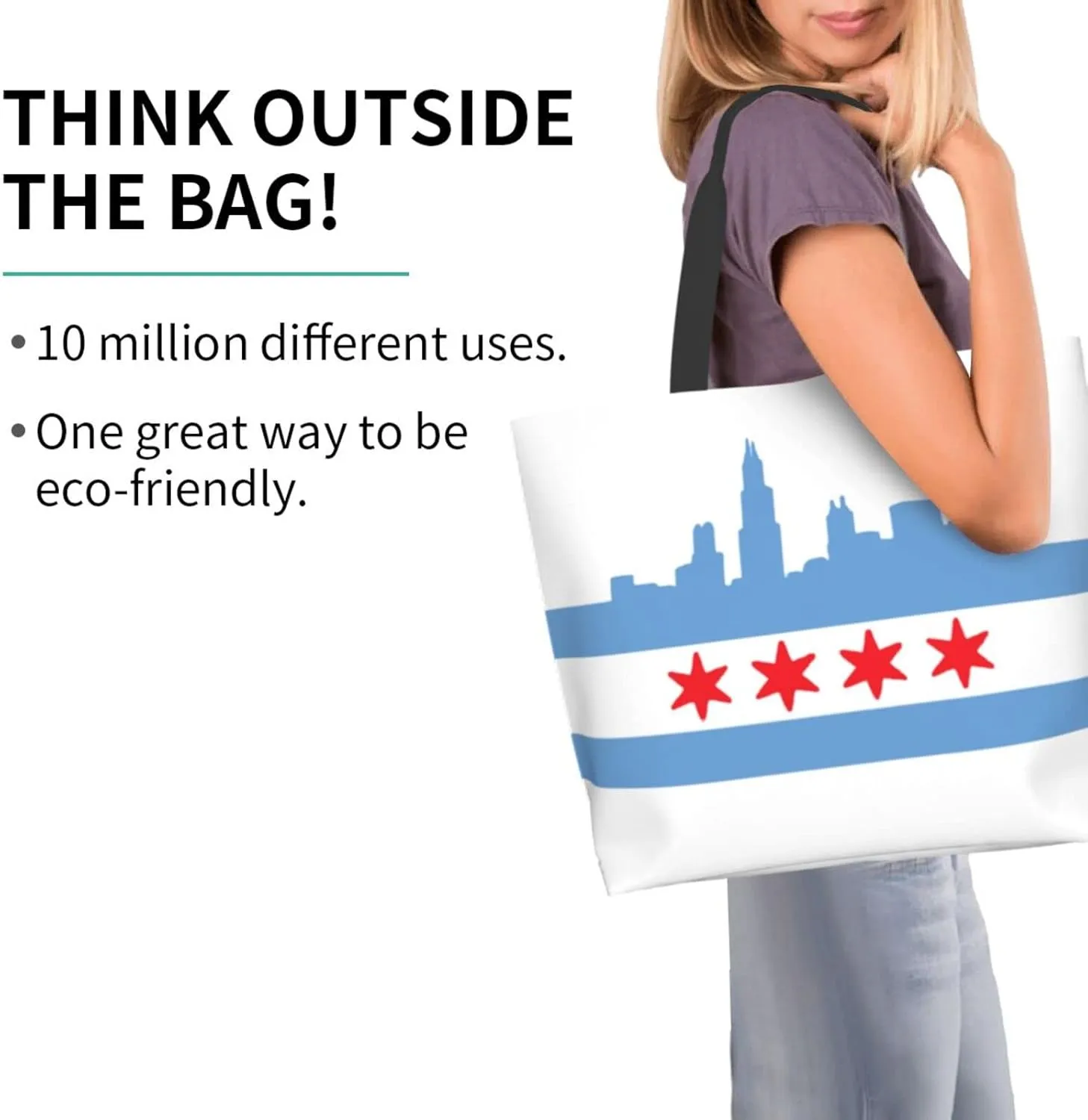 ASYG Chicago Shoulder Bag Chicago Flag Bags Storage Handle Shopping Bag Portable Chicago Bag