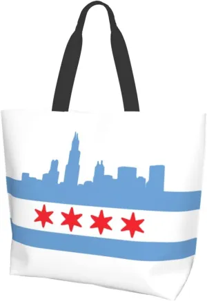 ASYG Chicago Shoulder Bag Chicago Flag Bags Storage Handle Shopping Bag Portable Chicago Bag