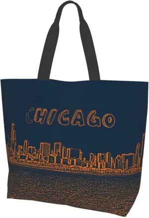ASYG Chicago Shoulder Bag Chicago Flag Bags Storage Handle Shopping Bag Portable Chicago Bag