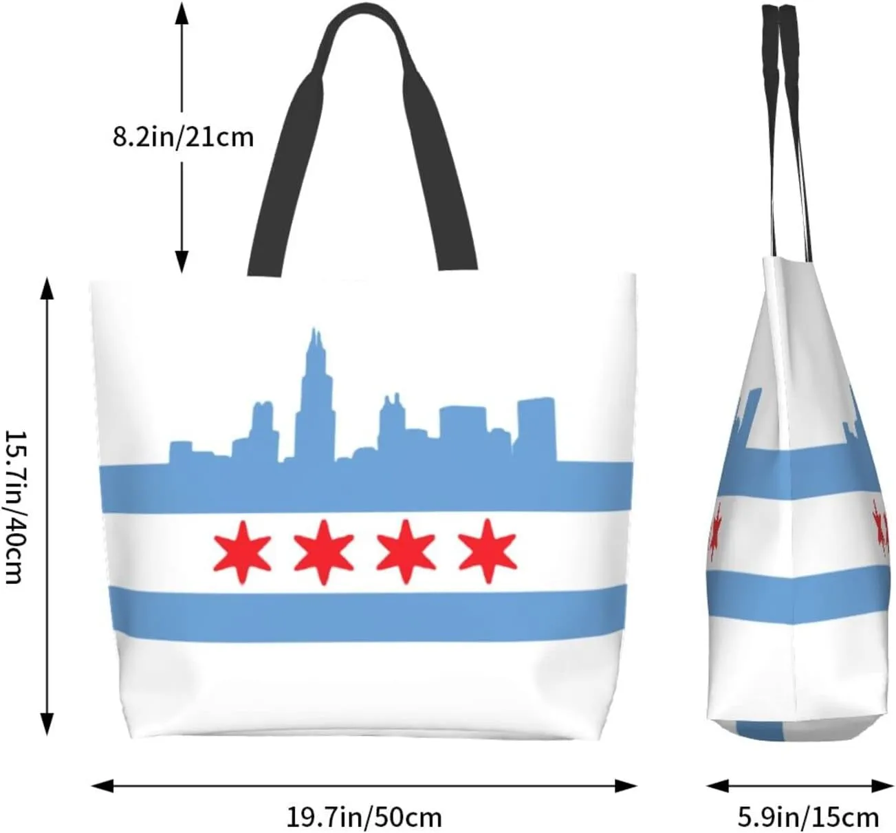 ASYG Chicago Shoulder Bag Chicago Flag Bags Storage Handle Shopping Bag Portable Chicago Bag