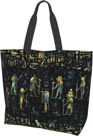 ASYG Egyptian Tote Shoulder Bag Hieroglyphs Bags Storage Handle Shopping Bag Portable Egypt Bag
