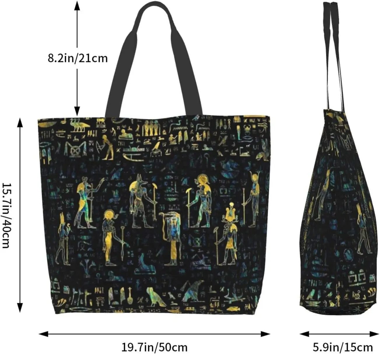 ASYG Egyptian Tote Shoulder Bag Hieroglyphs Bags Storage Handle Shopping Bag Portable Egypt Bag