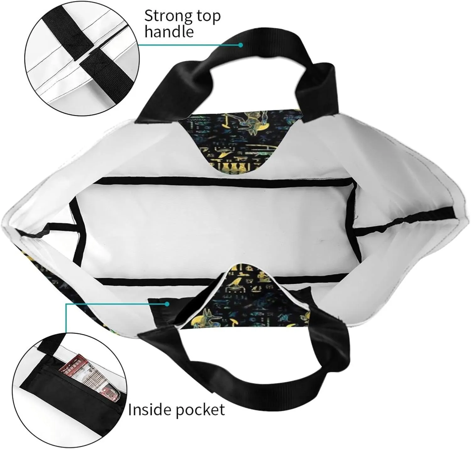 ASYG Egyptian Tote Shoulder Bag Hieroglyphs Bags Storage Handle Shopping Bag Portable Egypt Bag