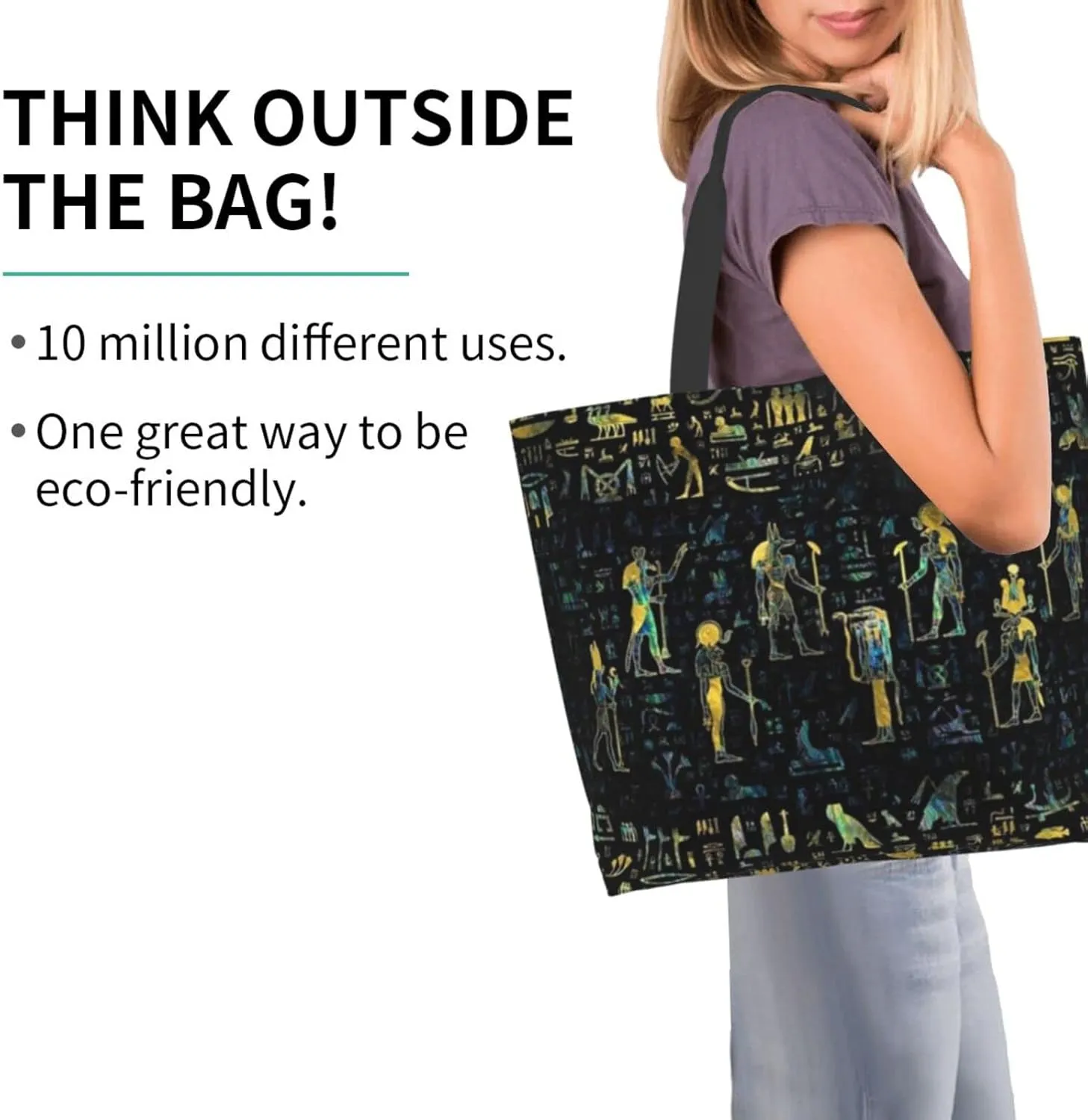 ASYG Egyptian Tote Shoulder Bag Hieroglyphs Bags Storage Handle Shopping Bag Portable Egypt Bag