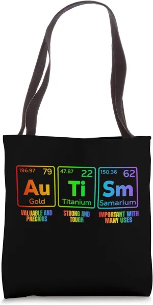 Autism Awareness Periodic Elements Rainbow Spectrum Colors Tote Bag