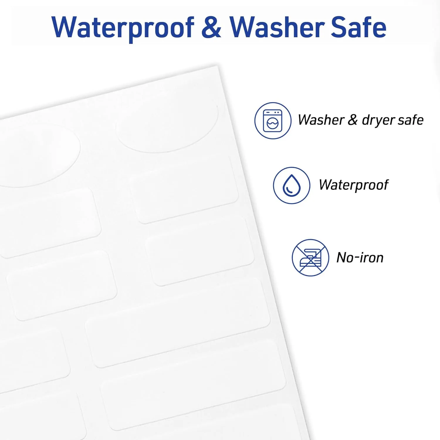 Avery No-Iron Fabric Labels, Assorted Shapes and Sizes, Washer and Dryer-Safe Waterproof Labels, Non-Printable, 150 Total (40726)