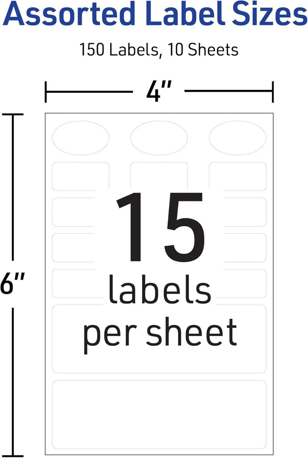 Avery No-Iron Fabric Labels, Assorted Shapes and Sizes, Washer and Dryer-Safe Waterproof Labels, Non-Printable, 150 Total (40726)