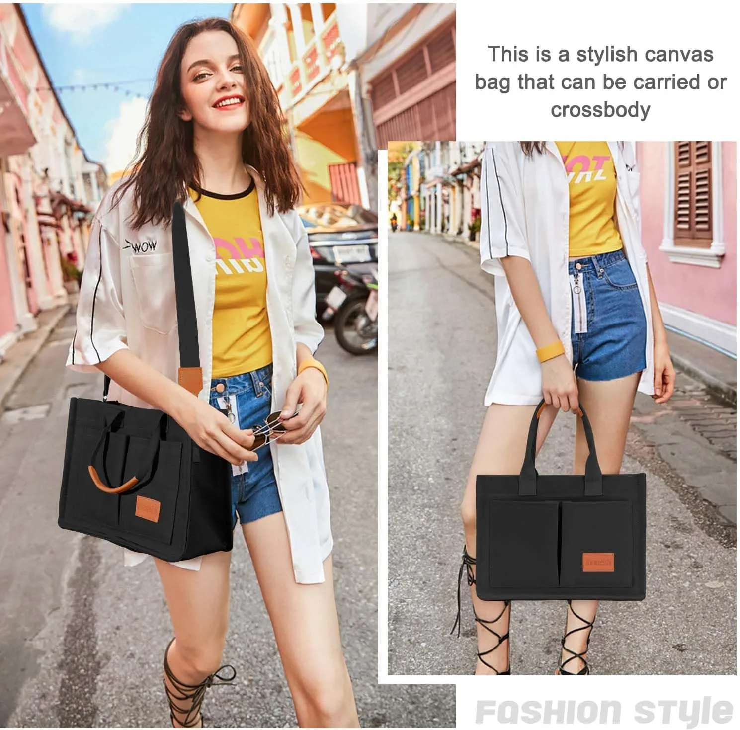 Ayieyill Canvas Tote Bag for Women with Pockets Crossbody Bag Tote Shoulder Handbags Casual Work Bags Everything Tote Bag