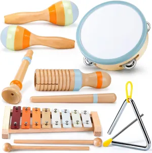 Baby Musical Instruments for Toddlers 1-3: Montessori Music Toys for Kids Age 3-5 - Wooden Percussion Instruments Set with Boho Xylophone Tambourine Baby Maracas for 1 2 3 Year Old