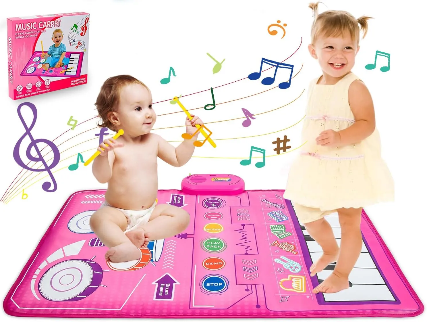Baby Musical Mat Toddler Toys,2 in 1 Musical Piano&Drum Mat,Montessori Toys Early Education Portable Touch Musical Play mat-Learning Toys Christmas Birthday Gifts for 0 1 2 3 4 5  Ages Baby Toddler