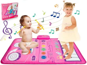 Baby Musical Mat Toddler Toys,2 in 1 Musical Piano&Drum Mat,Montessori Toys Early Education Portable Touch Musical Play mat-Learning Toys Christmas Birthday Gifts for 0 1 2 3 4 5  Ages Baby Toddler