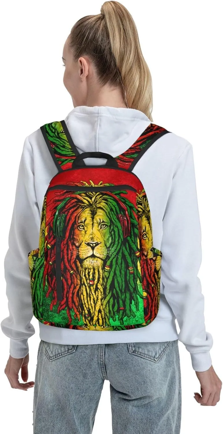 Backpack for Hiking, Travel jamaican rasta flag rastafarian reggae lion Bookbag