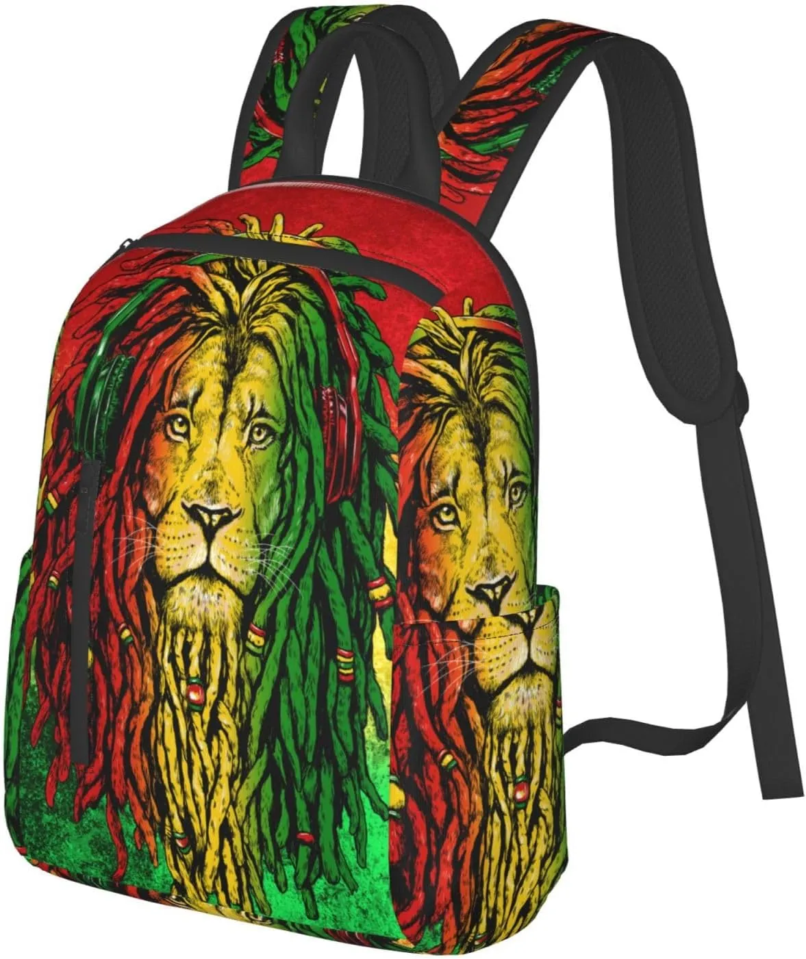 Backpack for Hiking, Travel jamaican rasta flag rastafarian reggae lion Bookbag