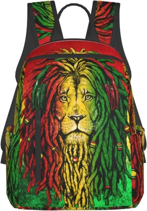 Backpack for Hiking, Travel jamaican rasta flag rastafarian reggae lion Bookbag