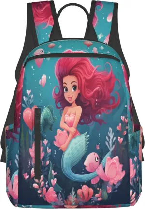 Backpack For Women Men Cute Sea Mermaid Bookbag Lightweight Travel Casual Daypack Water Resistant Outdoor Hiking Sport Rucksack