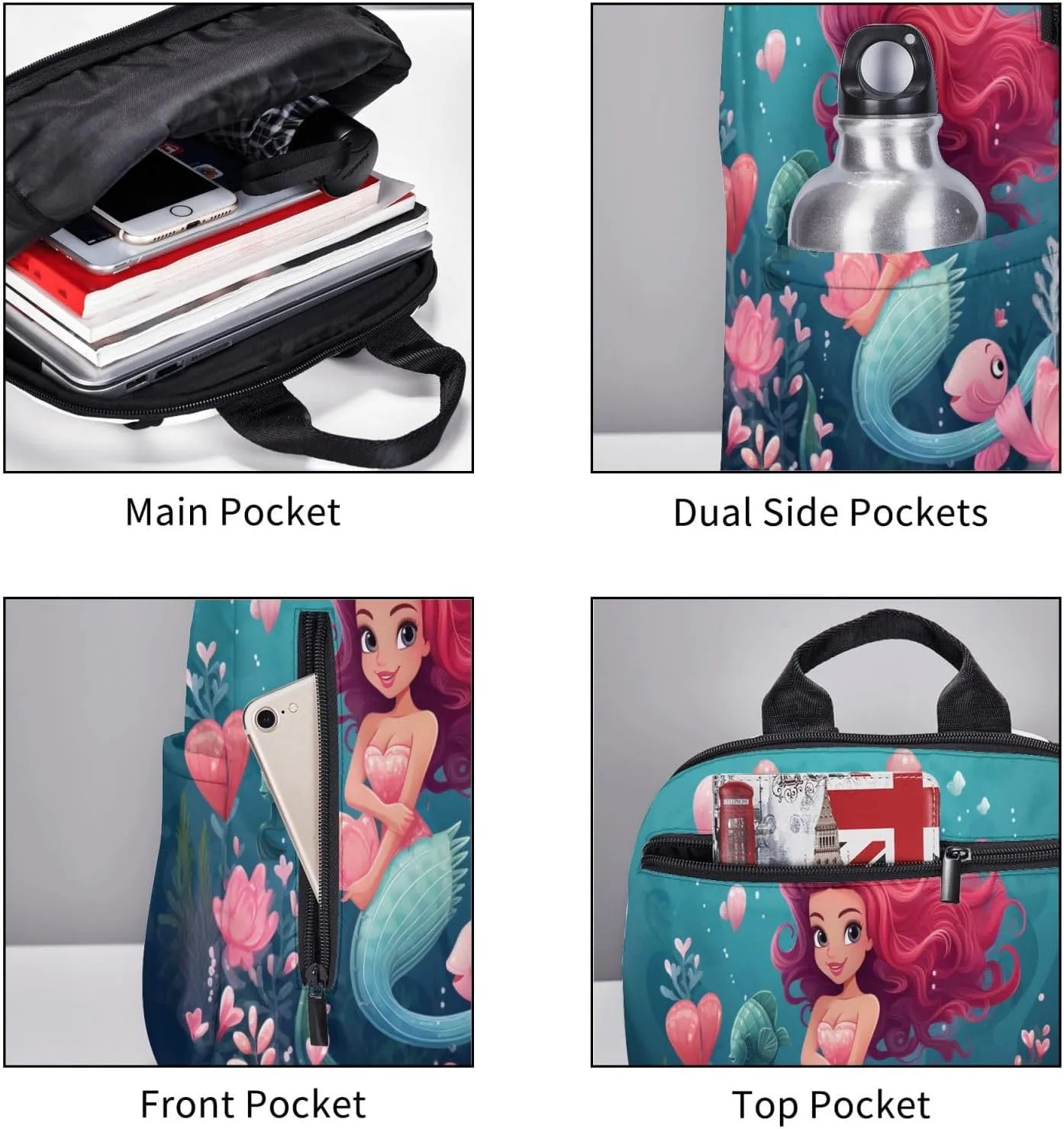 Backpack For Women Men Cute Sea Mermaid Bookbag Lightweight Travel Casual Daypack Water Resistant Outdoor Hiking Sport Rucksack