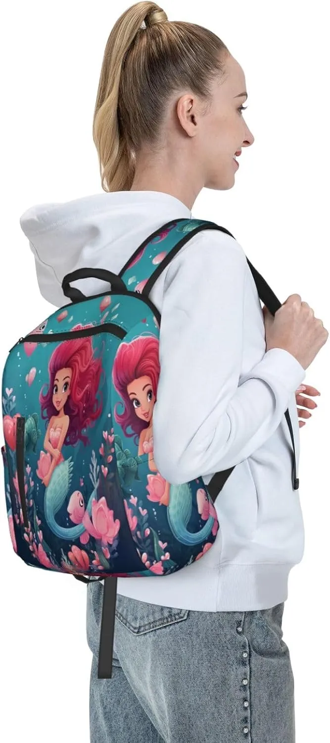 Backpack For Women Men Cute Sea Mermaid Bookbag Lightweight Travel Casual Daypack Water Resistant Outdoor Hiking Sport Rucksack