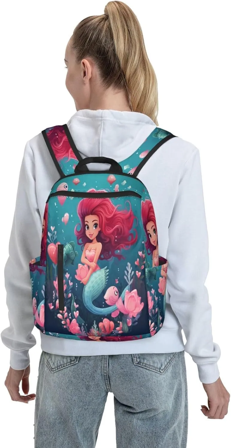 Backpack For Women Men Cute Sea Mermaid Bookbag Lightweight Travel Casual Daypack Water Resistant Outdoor Hiking Sport Rucksack