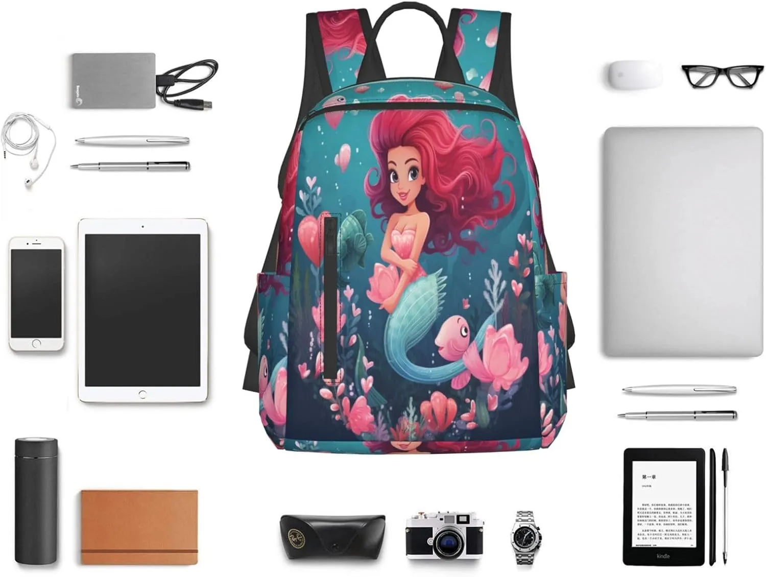 Backpack For Women Men Cute Sea Mermaid Bookbag Lightweight Travel Casual Daypack Water Resistant Outdoor Hiking Sport Rucksack