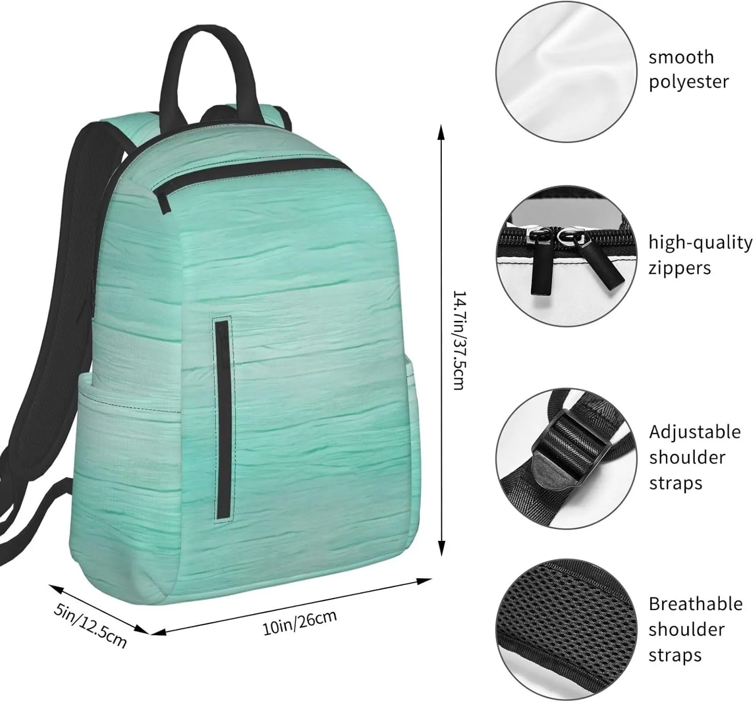 Backpack For Women Men Teal Blue Wooden Bookbag Lightweight Travel Casual Daypack Water Resistant Outdoor Hiking Sport Rucksack