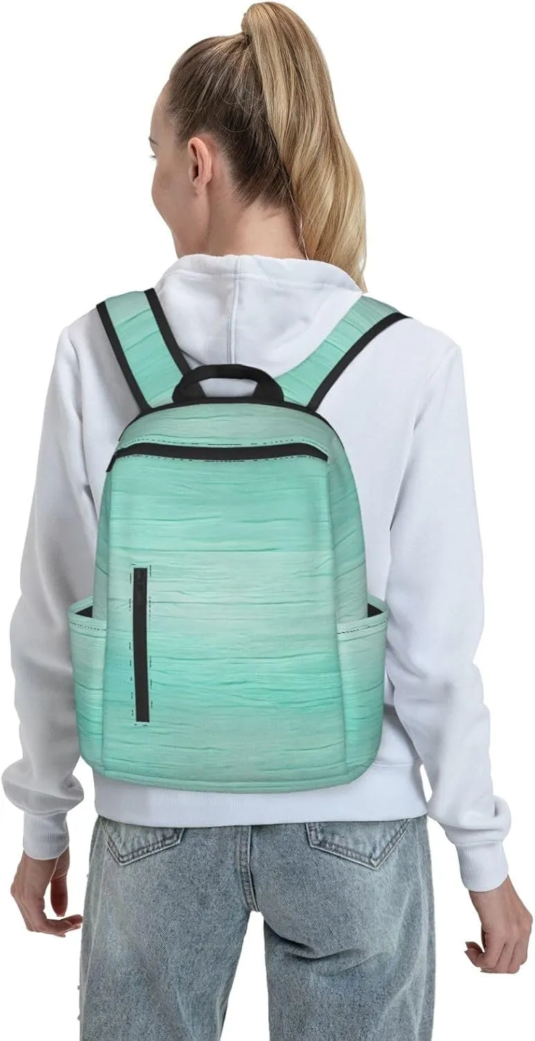Backpack For Women Men Teal Blue Wooden Bookbag Lightweight Travel Casual Daypack Water Resistant Outdoor Hiking Sport Rucksack