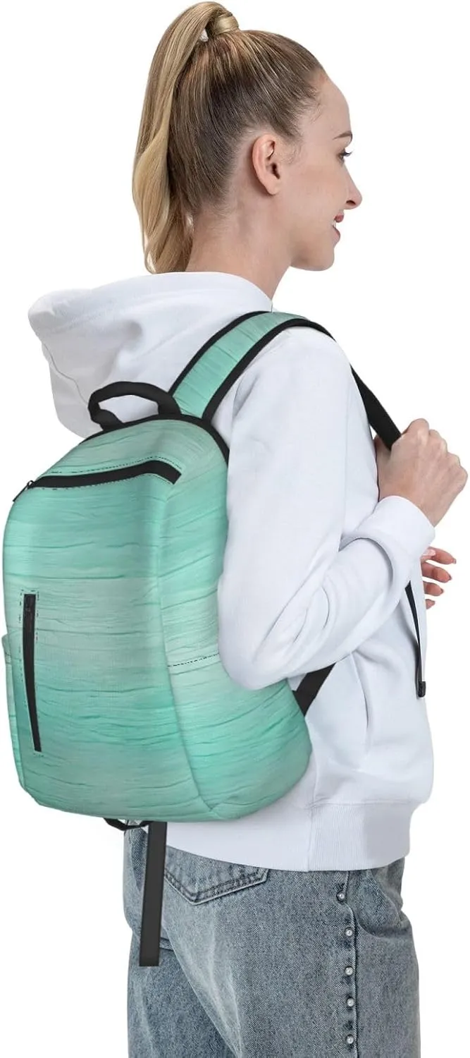 Backpack For Women Men Teal Blue Wooden Bookbag Lightweight Travel Casual Daypack Water Resistant Outdoor Hiking Sport Rucksack