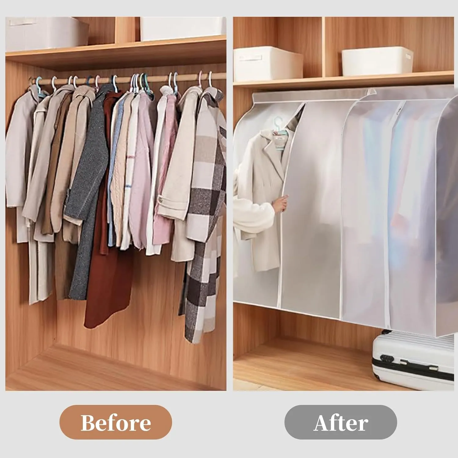 BAG WIZARD Clear Hanging Garment Bags for Closet Storage, Zipper Clothing Covers Cloth Protector for Wardrobe, 43 Inch, Set of 2