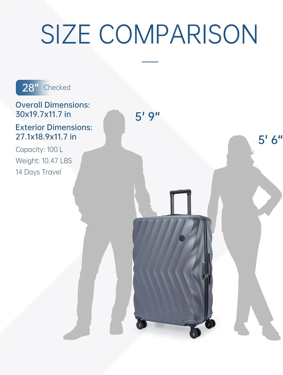 BAGSMART 28 Inch Luggage with Spinner Wheels, Polycarbonate Hardside Suitcase with TSA Lock, Lightweight Rolling Travel Luggage for Men Women, Charcoal Grey