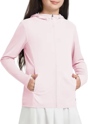 baleaf Girl's UPF 50  Rash Guard Sun Jacket Hoodie SPF UV Protection Full Zip Swim Shirts Long Sleeve for Kids