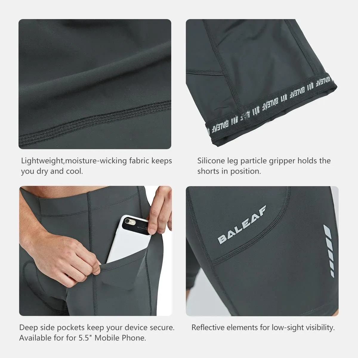 baleaf Men's Padded Bike Shorts Cycling Road Biking Riding Bicycle Cycle Wear Pockets UPF 50  MTB Accessories Tights