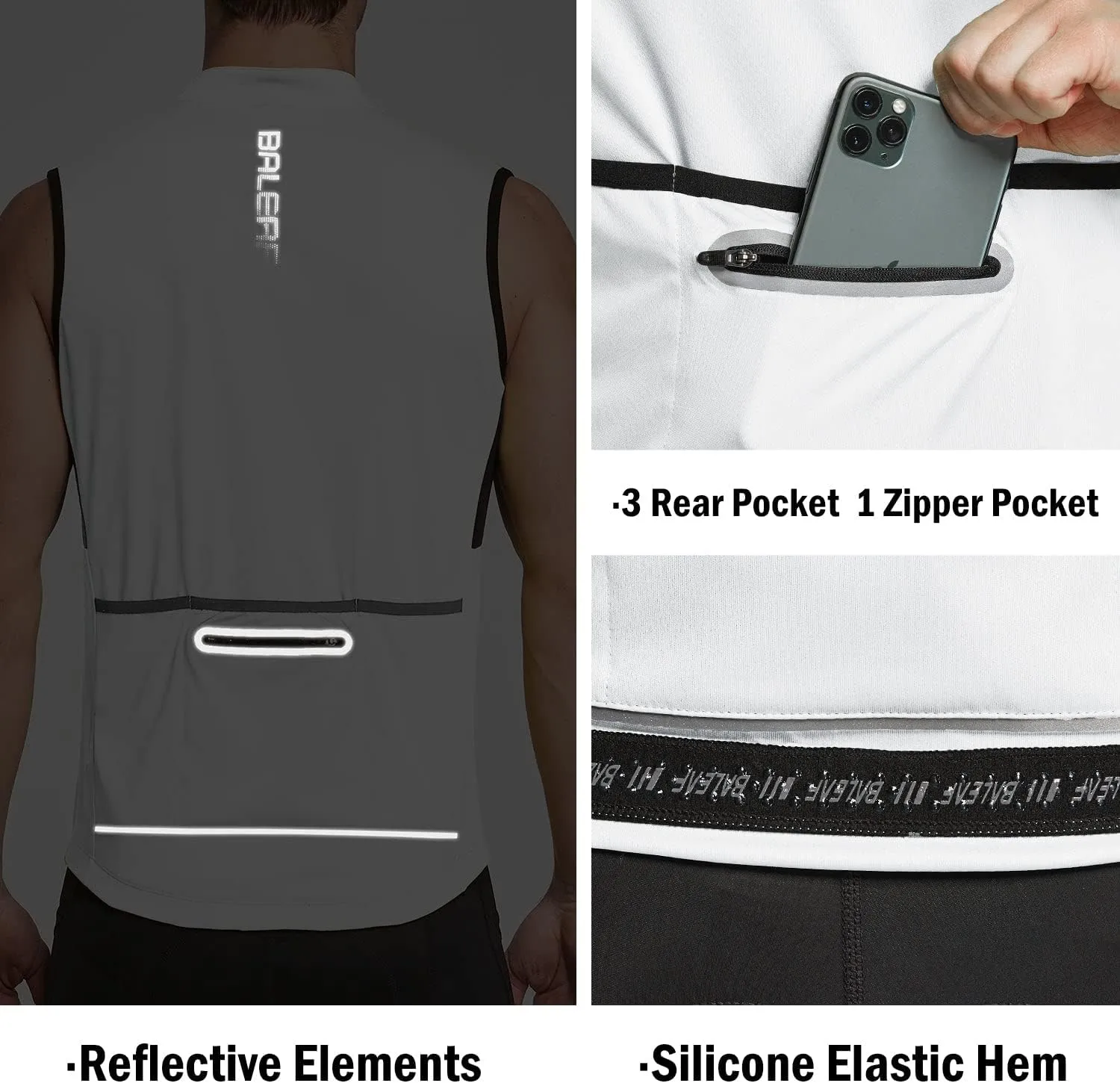 baleaf Men's Sleeveless Cycling Jersey Road Bike Shirt Bicycle Biking Tank Tops Full Zip Pockets SPF UPF50 