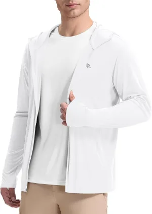 baleaf Men's UPF 50  Full Zip Light Jacket Hooded Long Sleeve Cooling Shirt with Pocket Hiking Fishing Outdoor Performance