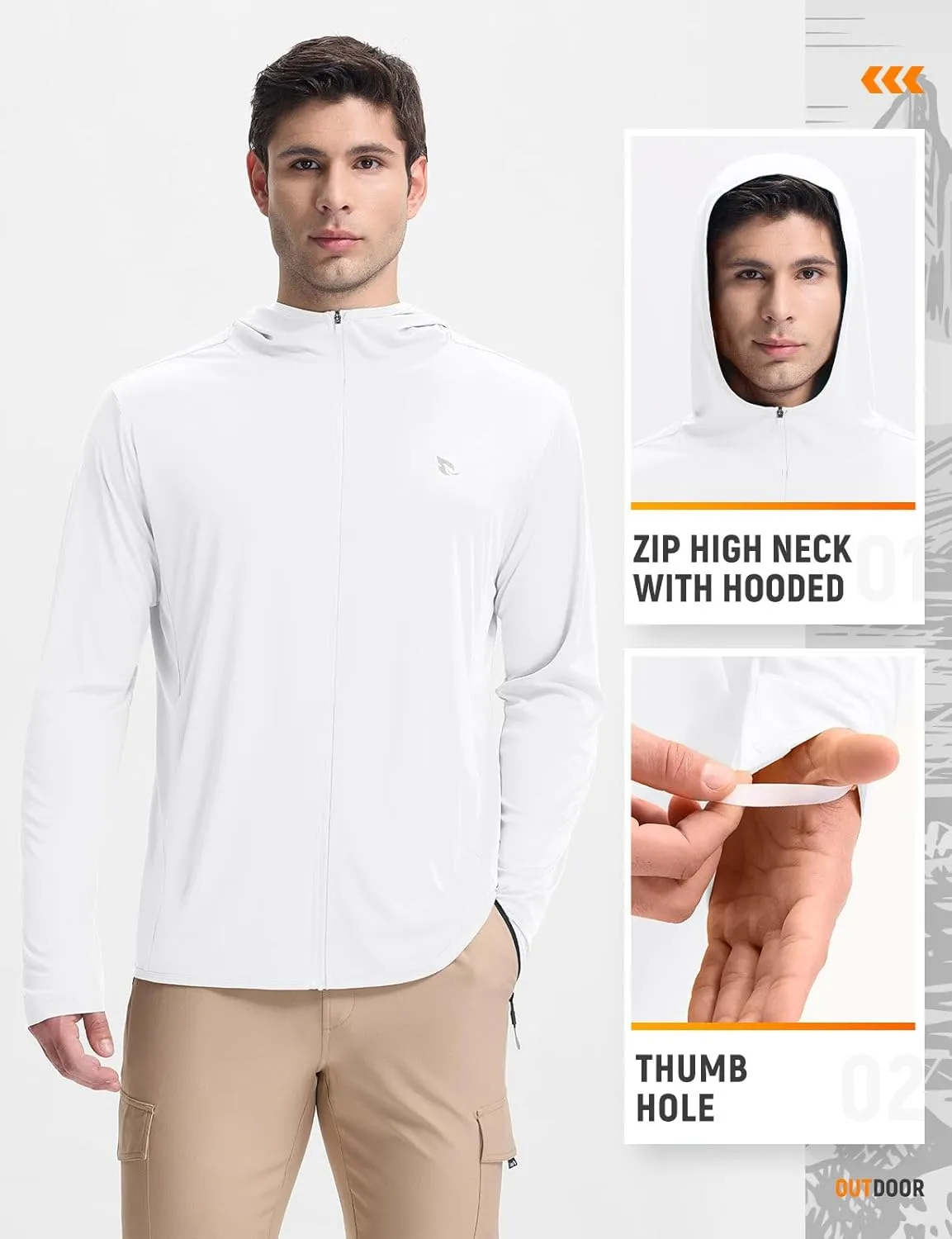 baleaf Men's UPF 50  Full Zip Light Jacket Hooded Long Sleeve Cooling Shirt with Pocket Hiking Fishing Outdoor Performance