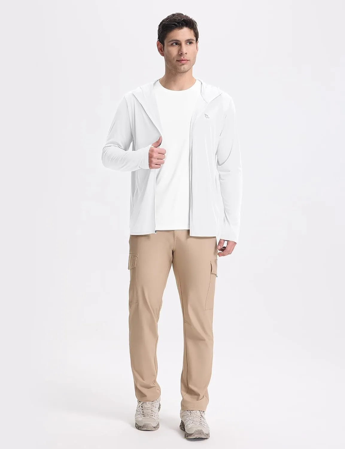 baleaf Men's UPF 50  Full Zip Light Jacket Hooded Long Sleeve Cooling Shirt with Pocket Hiking Fishing Outdoor Performance