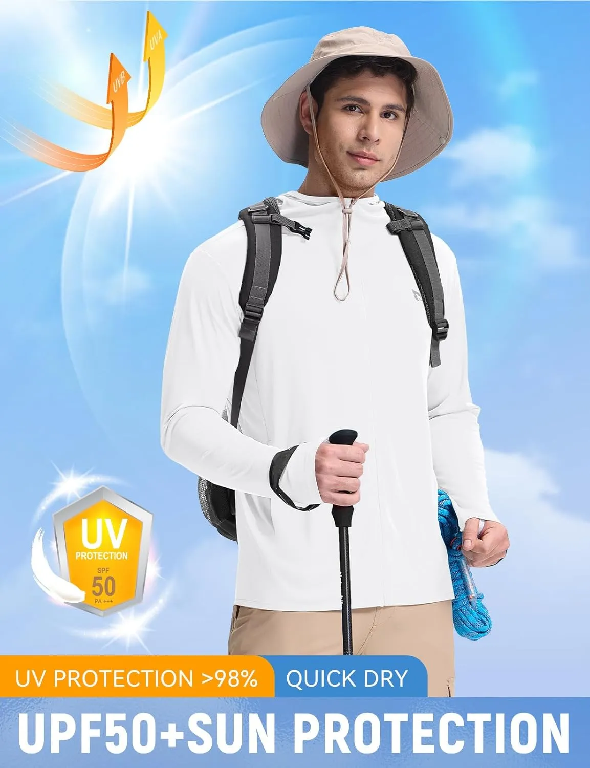 baleaf Men's UPF 50  Full Zip Light Jacket Hooded Long Sleeve Cooling Shirt with Pocket Hiking Fishing Outdoor Performance