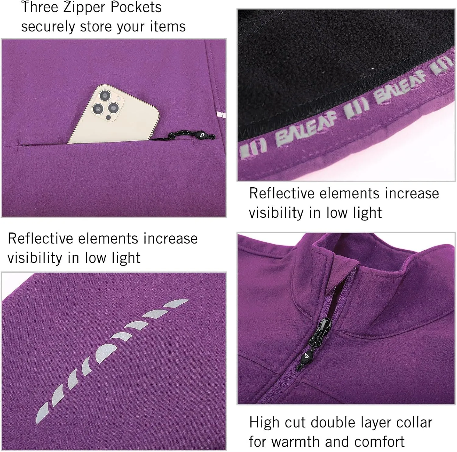 baleaf Women's Cycling Jacket Windproof Thermal Winter Running Cold Weather Gear Waterproof Softshell Warm