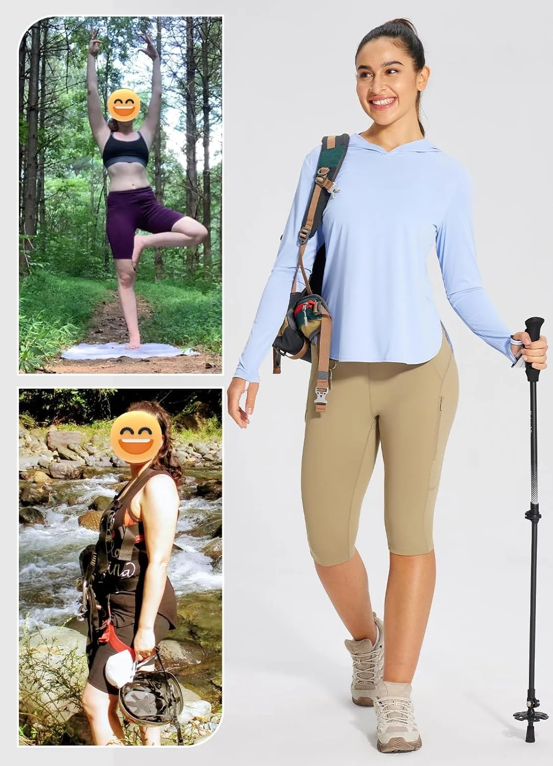 baleaf Women's Hiking Long Shorts Knee Length Biker Shorts High Waist Leggings Pockets Hiking Athletic Outdoor Travel Workout