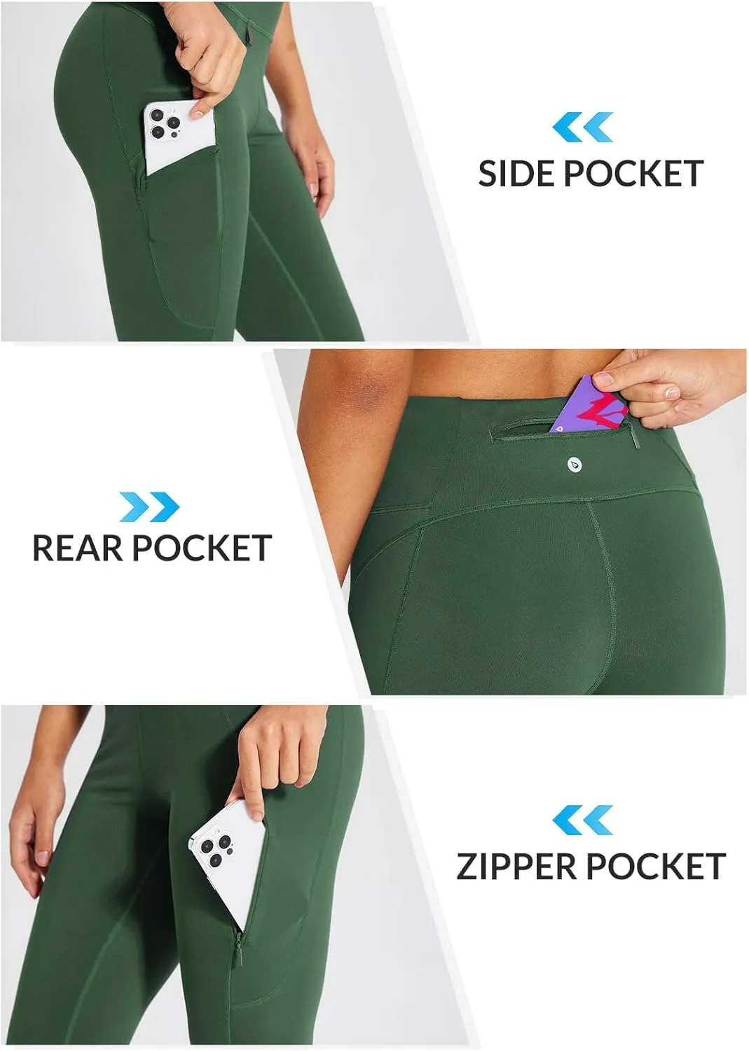 baleaf Women's Hiking Long Shorts Knee Length Biker Shorts High Waist Leggings Pockets Hiking Athletic Outdoor Travel Workout